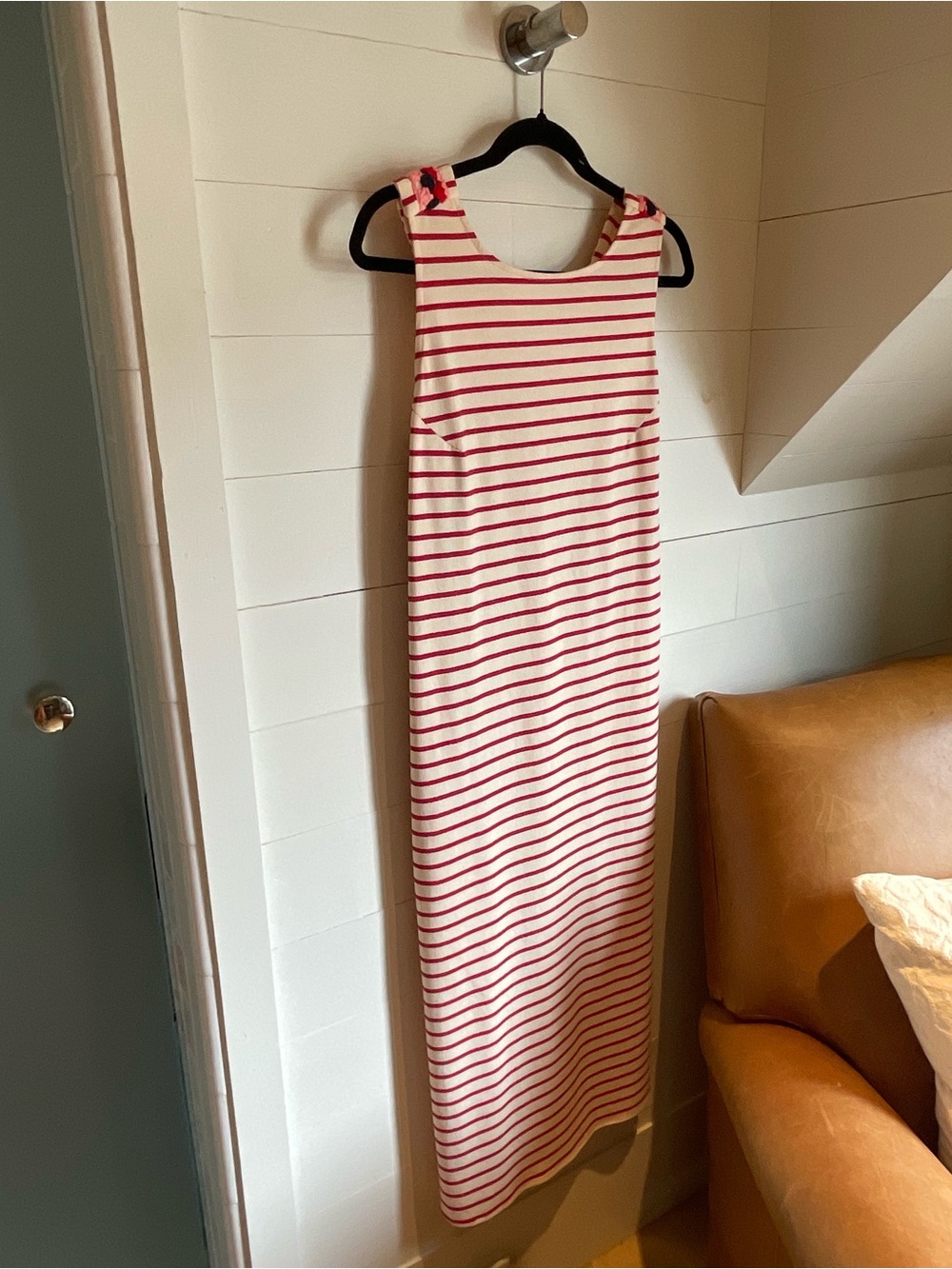 Vilagallo Red and Cream Striped Tie-Shoulder Maxi Dress